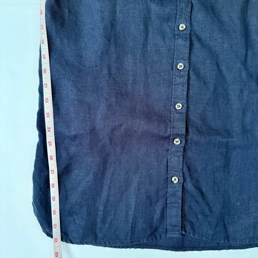 J.Crew Relaxed Linen Shirt Dress Navy Medium Petite - Picture 7 of 8